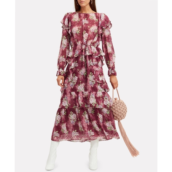 LoveShackFancy Sonia Silk Floral Midi Dress K31 - Picture 2 of 11